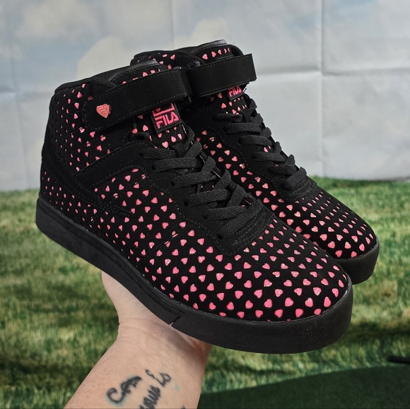 FilaLimited Edition Vulc 13 Glitter Heart Fishnet High-Top Sneakers NEW!!